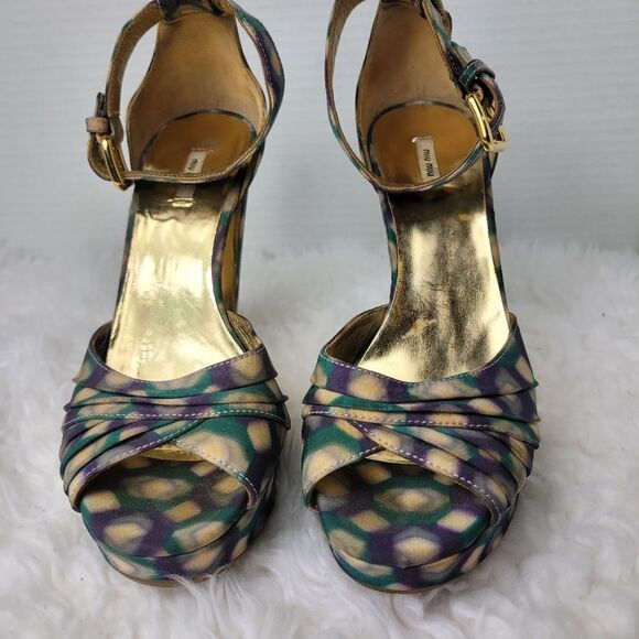 Miu Miu Multi-Color Patent Leather Platform Ankle Strap Sandals - Picture 2 of 9